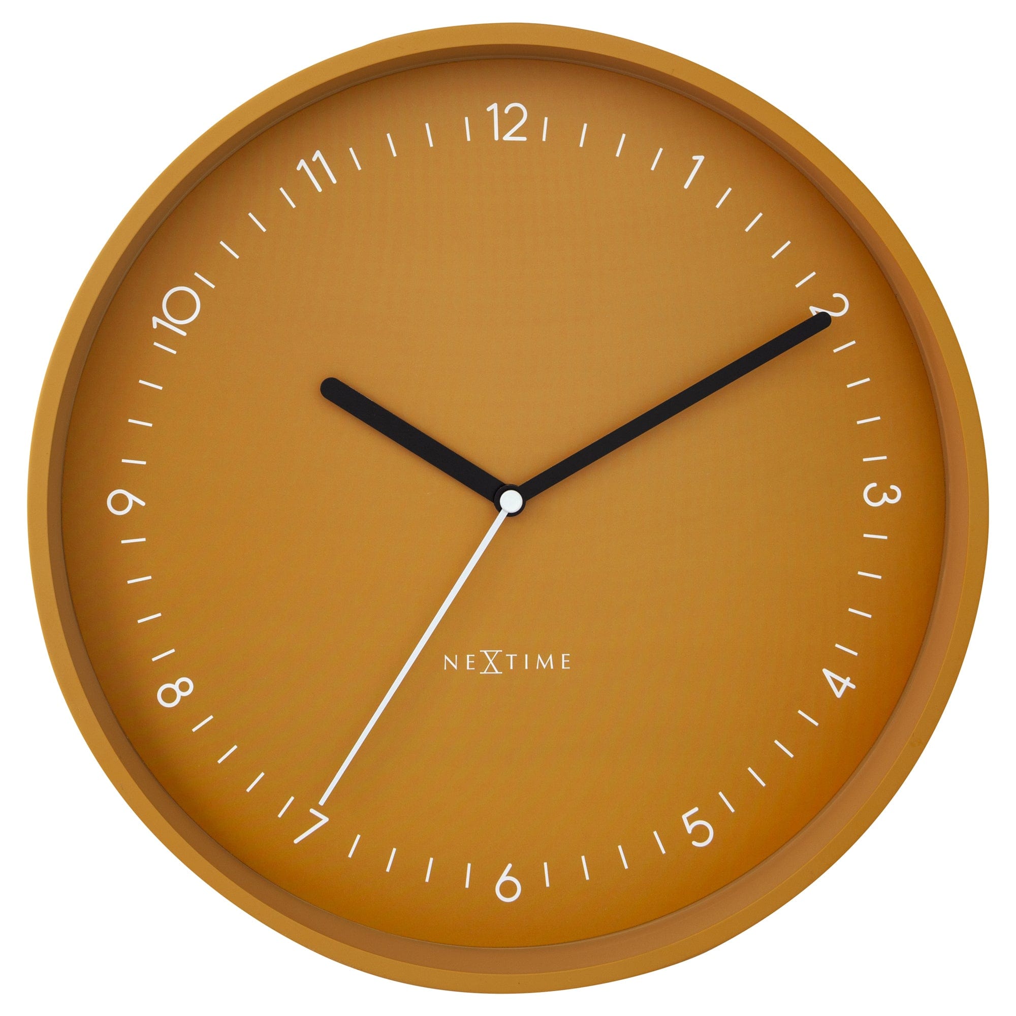 NeXtime Clocks Berlin 30cm silent aluminium wall clock showing minimalist design with black hour and minute hands.